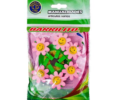 Barrilito clip de madera flores rosas wclp10p 6 piezas