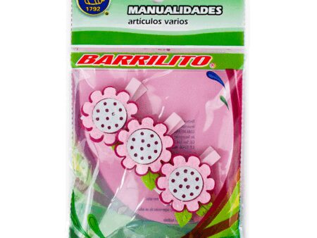 Barrilito clip de madera fieltro flores wclp3 3 piezas