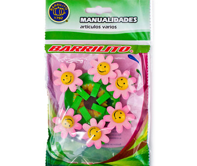 Barrilito clip de madera flores rosas wclp10p 6 piezas